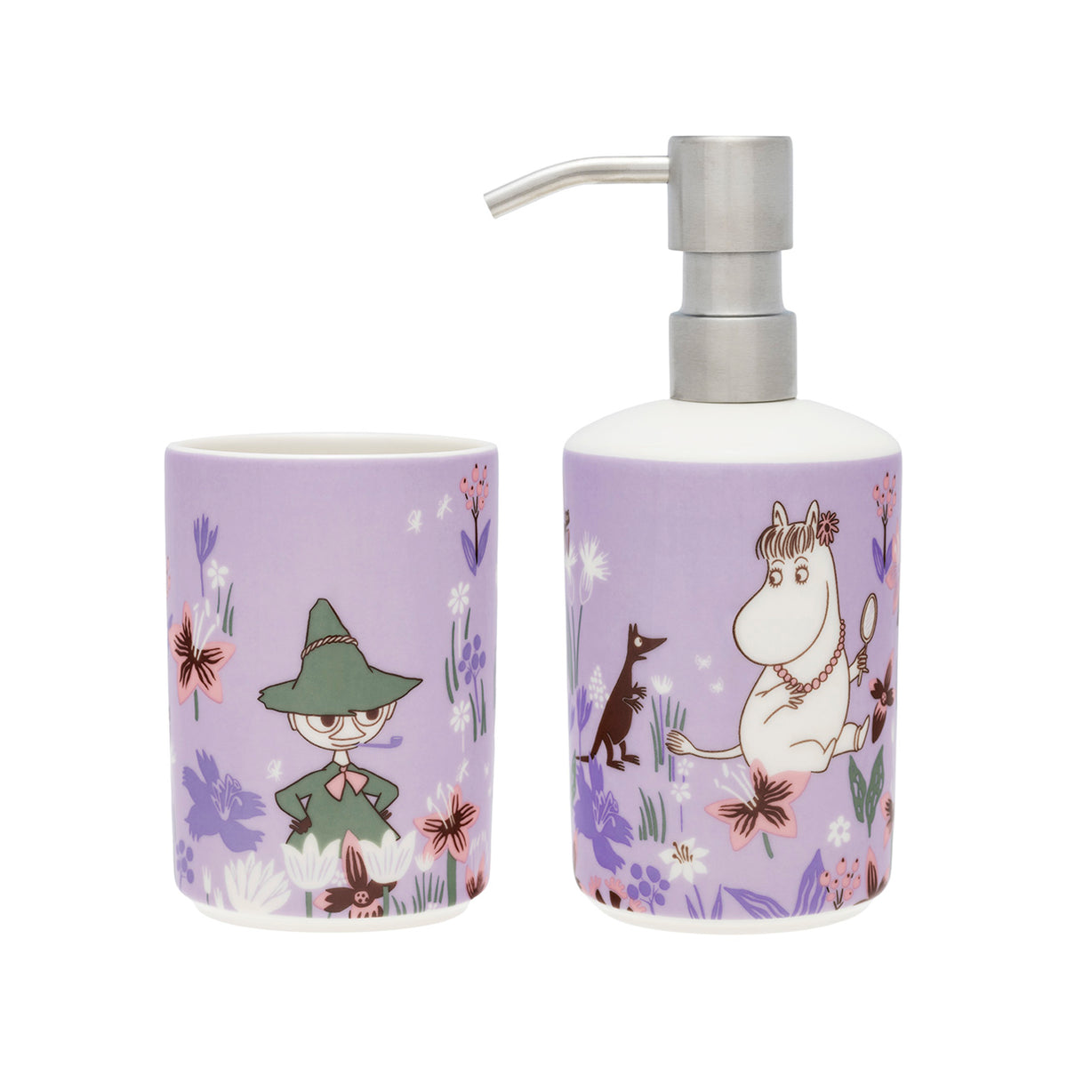 Moomin Soap dispenser & toothbrush holder set Flower Garden