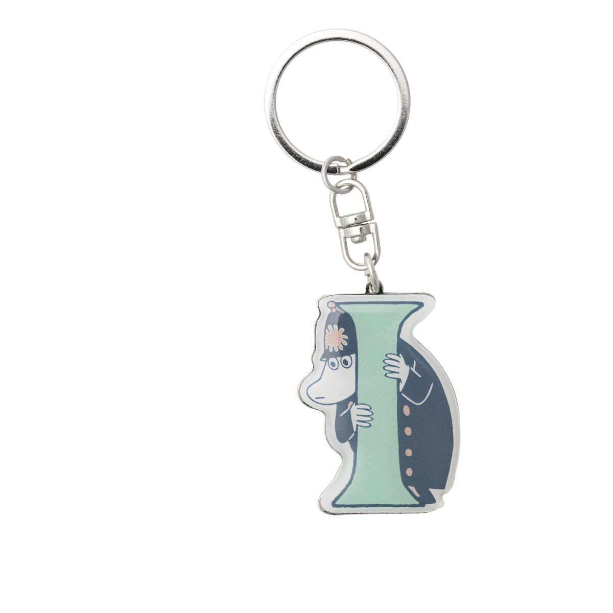 A metal keychain featuring a stylized letter 'I' charm with The Police Inspector peeking out from behind it, shown on a plain white background.